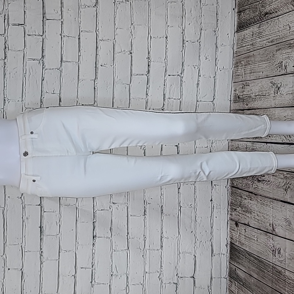 7 For All Mankind High Waist Skinny Crop Ankle Jeans White with Silver Stripes